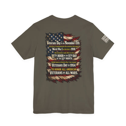 Veterans Day 11th Hour American Flag T-Shirt | WWI Armistice 1918 Tribute Tee | Military Veteran Appreciation Shirt | Bella Canvas 3001