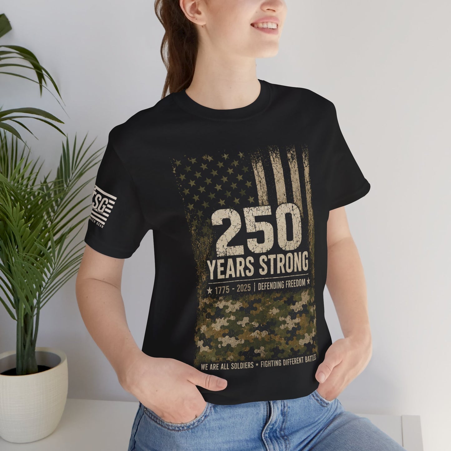 250 Years Strong Military Tribute T-Shirt — 1775-2025 Veteran Patriotic Tee