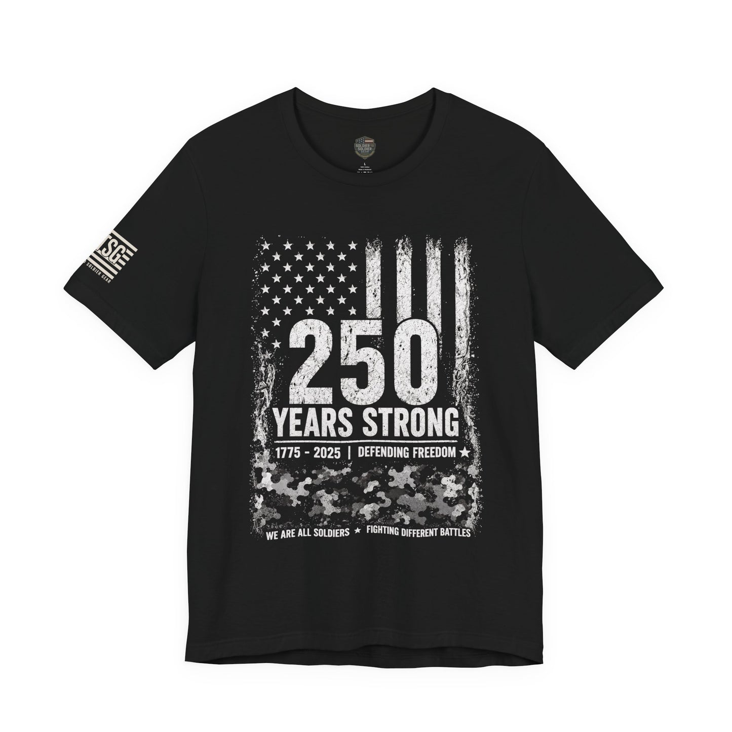 250 Years Strong Military T-Shirt – 1775-2025 Patriotic Service Timeline Tee
