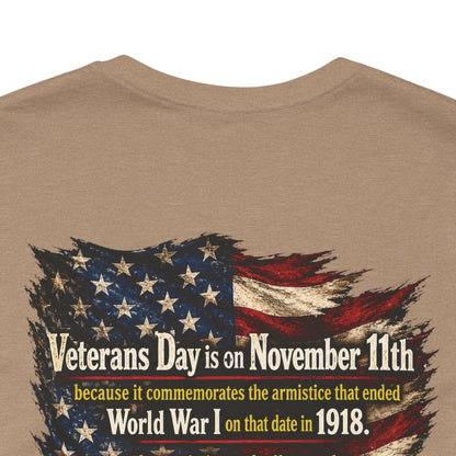 Veterans Day 11th Hour American Flag T-Shirt | WWI Armistice 1918 Tribute Tee | Military Veteran Appreciation Shirt | Bella Canvas 3001