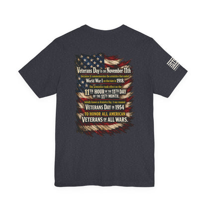 Veterans Day 11th Hour American Flag T-Shirt | WWI Armistice 1918 Tribute Tee | Military Veteran Appreciation Shirt | Bella Canvas 3001