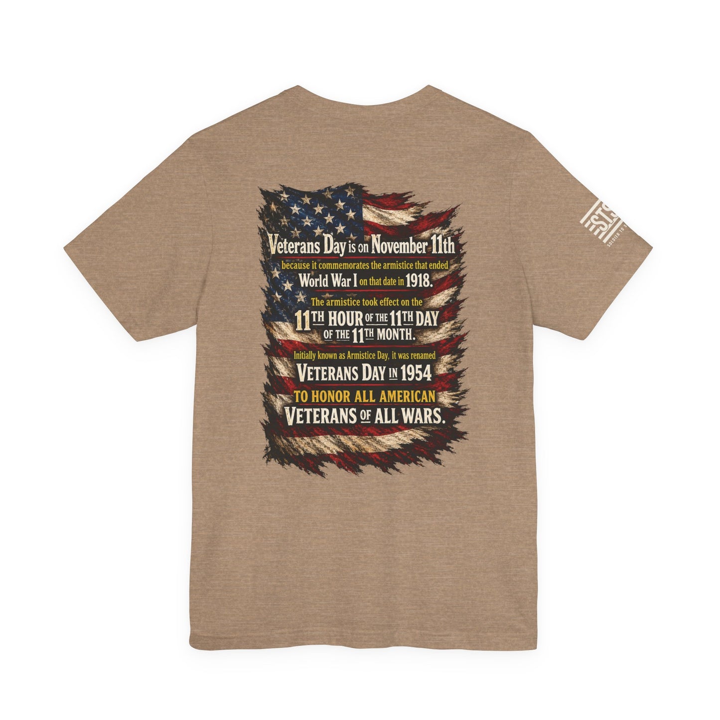 Veterans Day 11th Hour American Flag T-Shirt | WWI Armistice 1918 Tribute Tee | Military Veteran Appreciation Shirt | Bella Canvas 3001