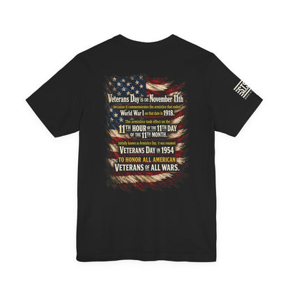 Veterans Day 11th Hour American Flag T-Shirt | WWI Armistice 1918 Tribute Tee | Military Veteran Appreciation Shirt | Bella Canvas 3001