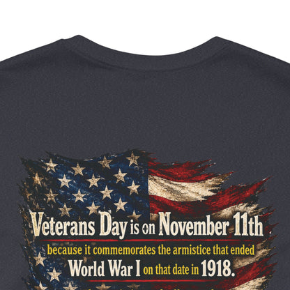 Veterans Day 11th Hour American Flag T-Shirt | WWI Armistice 1918 Tribute Tee | Military Veteran Appreciation Shirt | Bella Canvas 3001