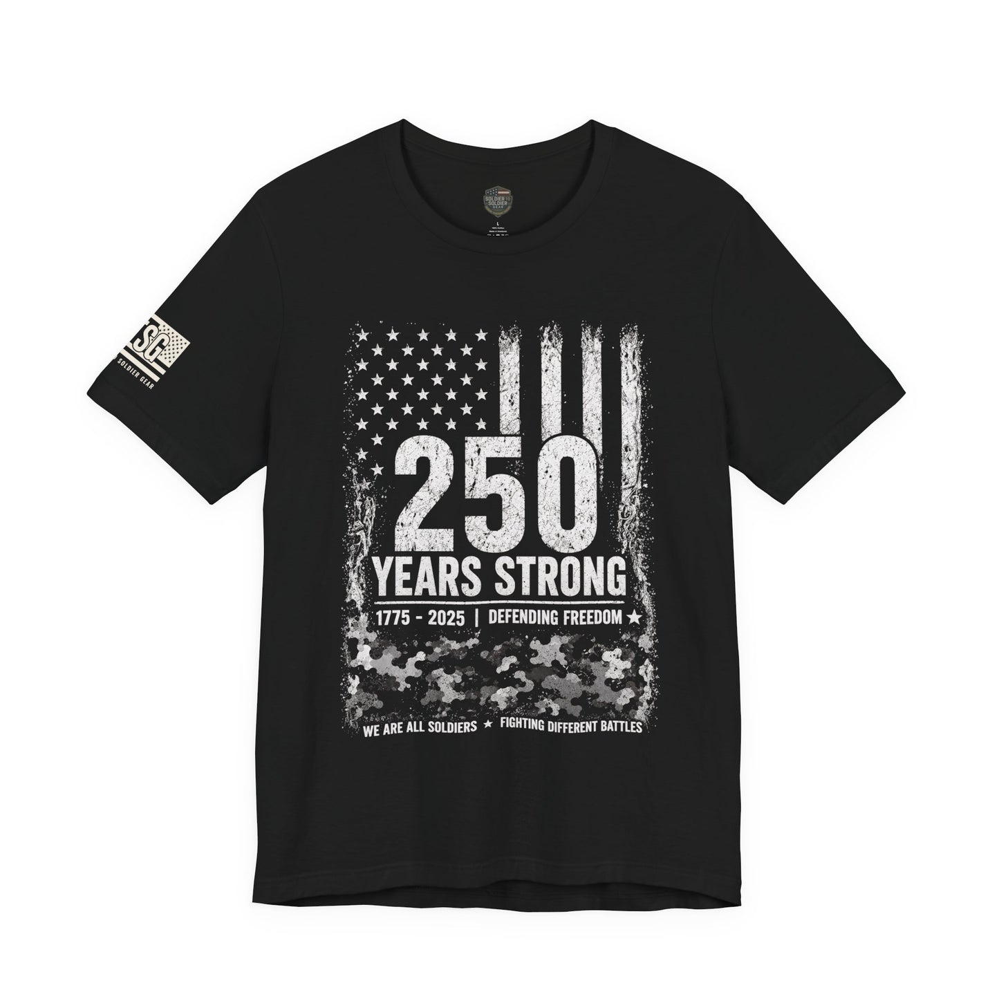 250 Years Strong Military T-Shirt – 1775-2025 Patriotic Service Timeline Tee | Veteran Tribute Graphic Shirt