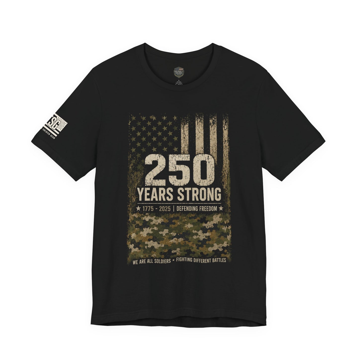 250 Years Strong Military T-Shirt – 1775-2025 Patriotic Service Timeline Tee | Veteran Tribute Graphic Shirt