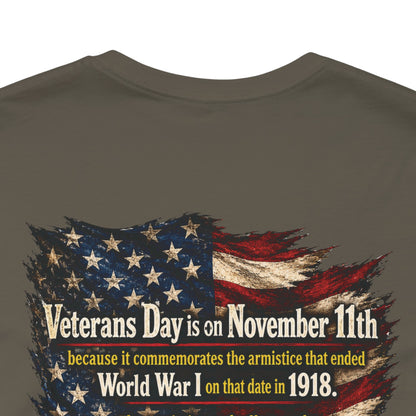 Veterans Day 11th Hour American Flag T-Shirt | WWI Armistice 1918 Tribute Tee | Military Veteran Appreciation Shirt | Bella Canvas 3001