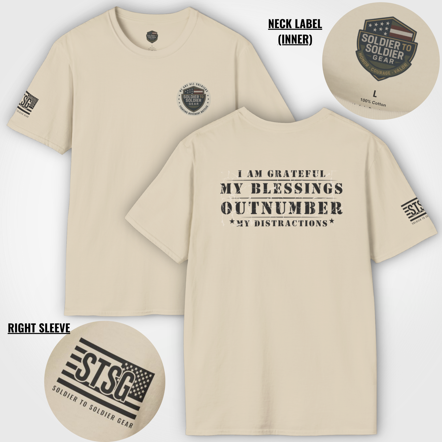 Soldier to Soldier Grateful Heart T-Shirt — “My Blessings Outnumber My Distractions” Inspirational Tee Shirt